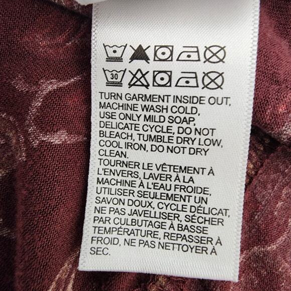 Lucky Brand Top Size 2X Womens Burgundy Floral Print Blouse Boho V Neck Border - Picture 12 of 13